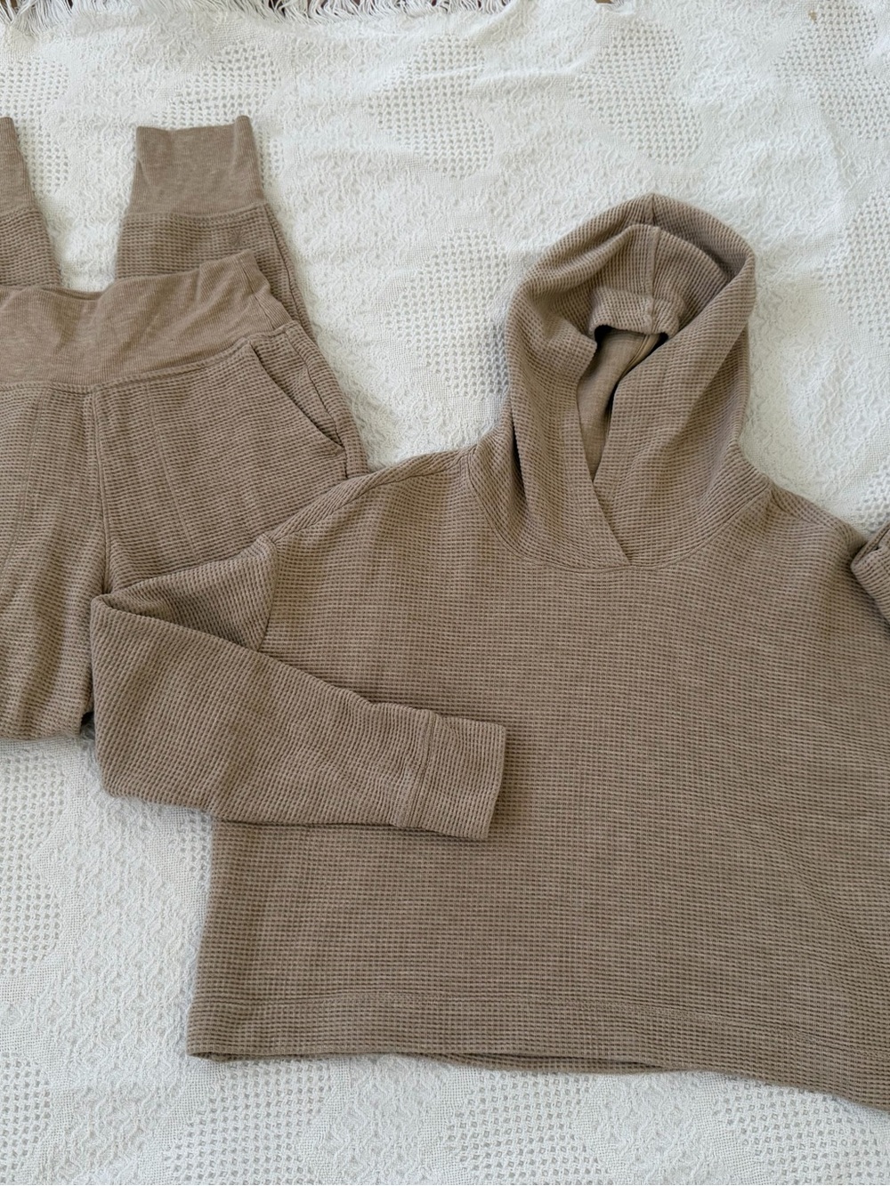 Athleta Waffle Knit Hoodie in Beige Taupe